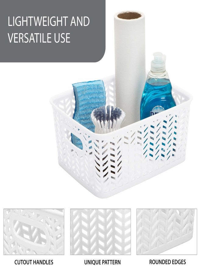 Simplify 3 Pack Small Herringbone Storage Basket | Dimensions: 10"x8"x4" | Light Weight | Two Open Handles | White | Organization | Many Uses | Kitchen Storage | Bathroom Storage | - Image 2